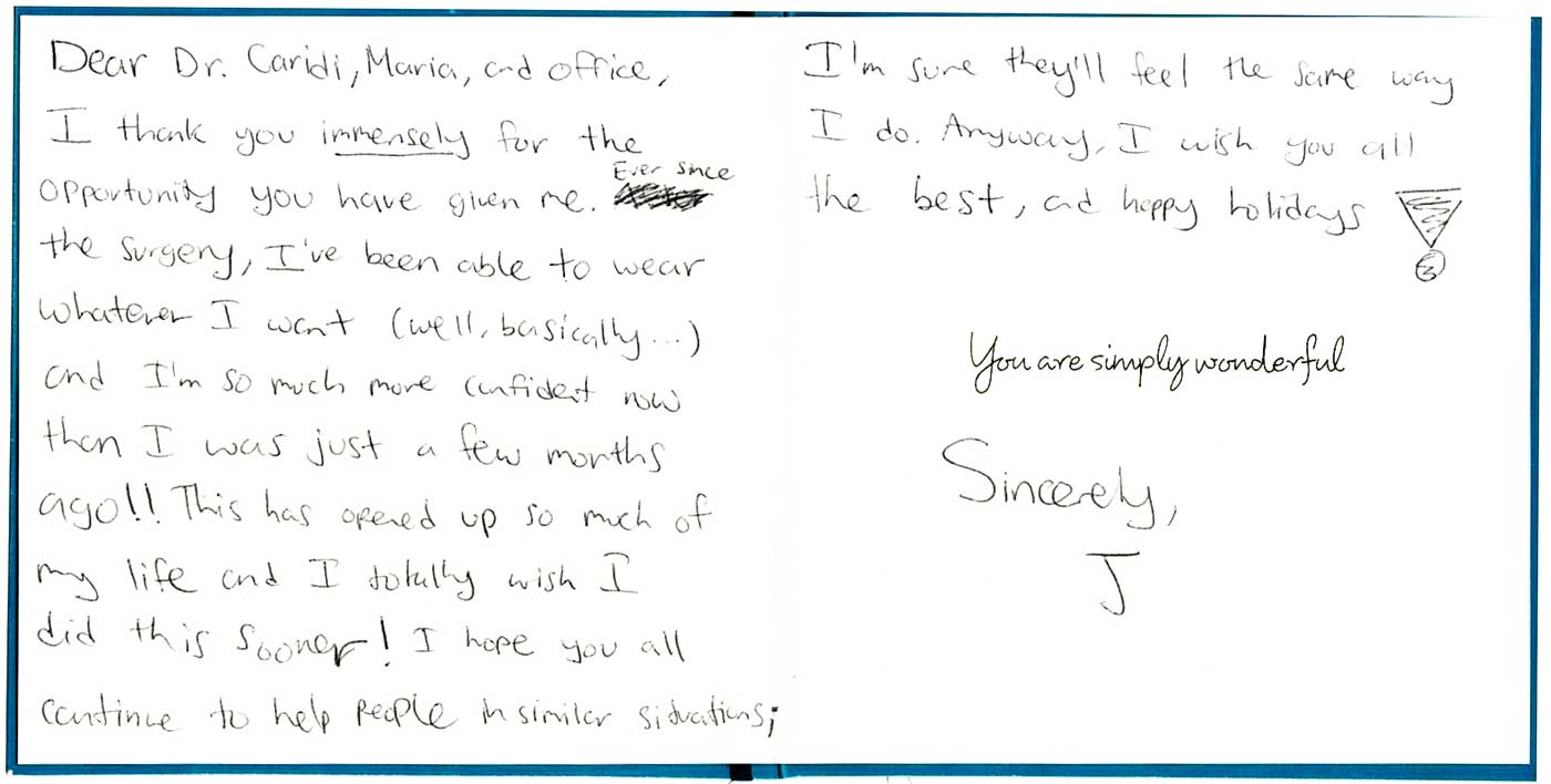 Thank you letter for Dr. Caridi Austin Gynecomastia Center Surgeon