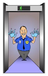 Post-op gynecomastia patient wearing a compression vest before TSA screening