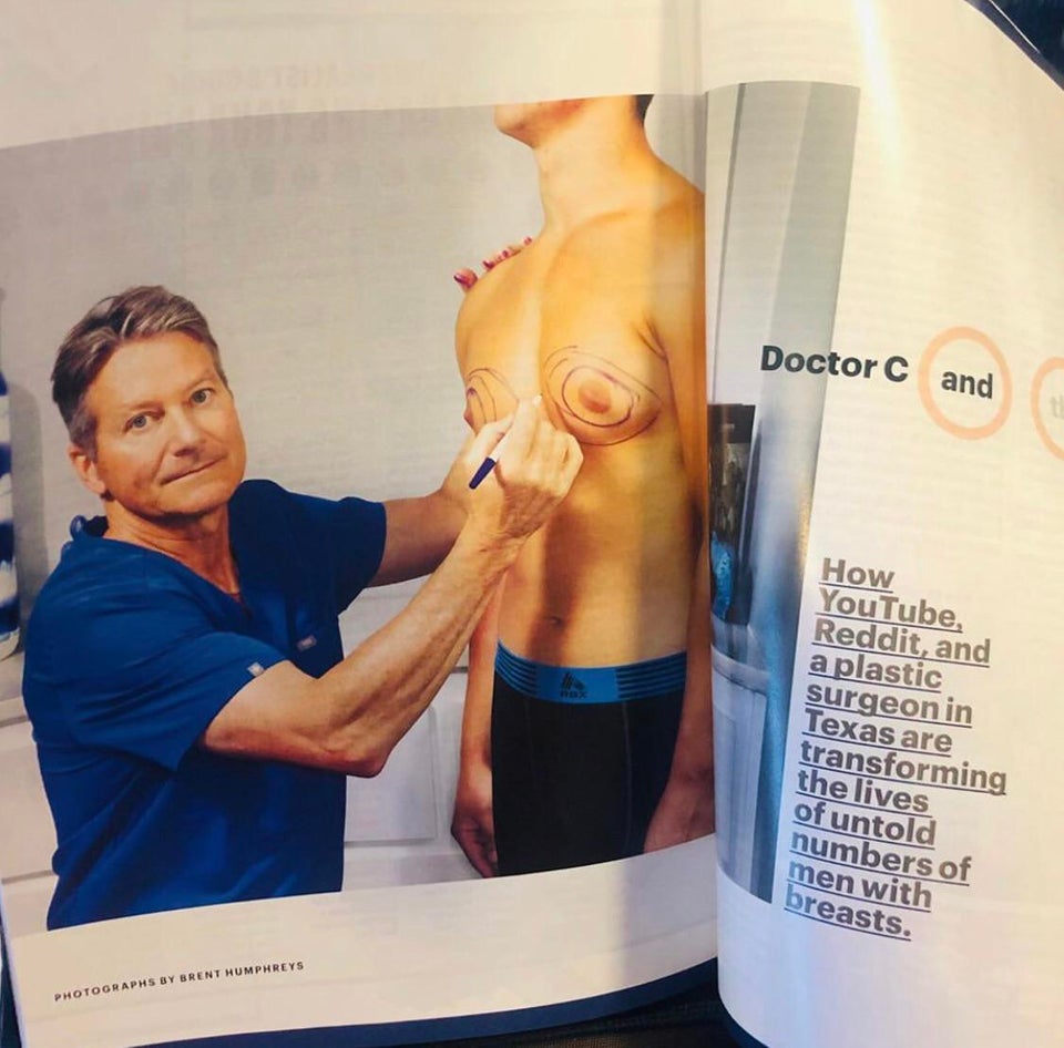 Dr. Caridi examining gynecomastia patient